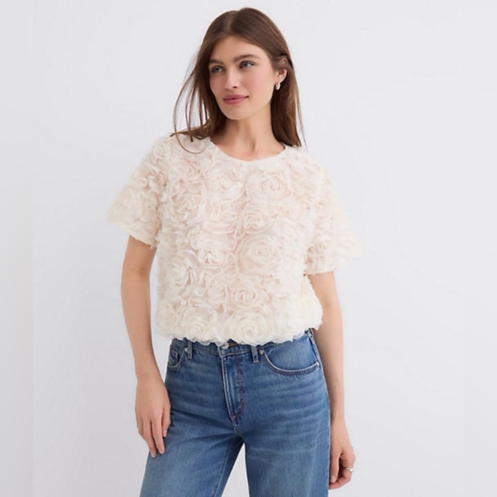 LOFT Floral Tulle Bubble Hem Tee